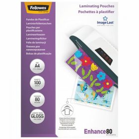   Lamináló fólia, A4, 80 mikron, fényes, 100 db/doboz, Fellowes®