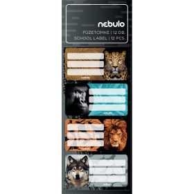   Füzetcímke 12db-os, Vadállatok, vegyes minták, 25 ív/csomag, Nebulo