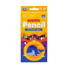   Színes ceruza készlet, kétvégű duocolor 12/24 szín Bluering® 24 klf. szín, Bálnás