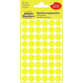   Etikett címke, o12mm, jelölésre, 54 címke/ív, 5 ív/doboz, Avery sárga